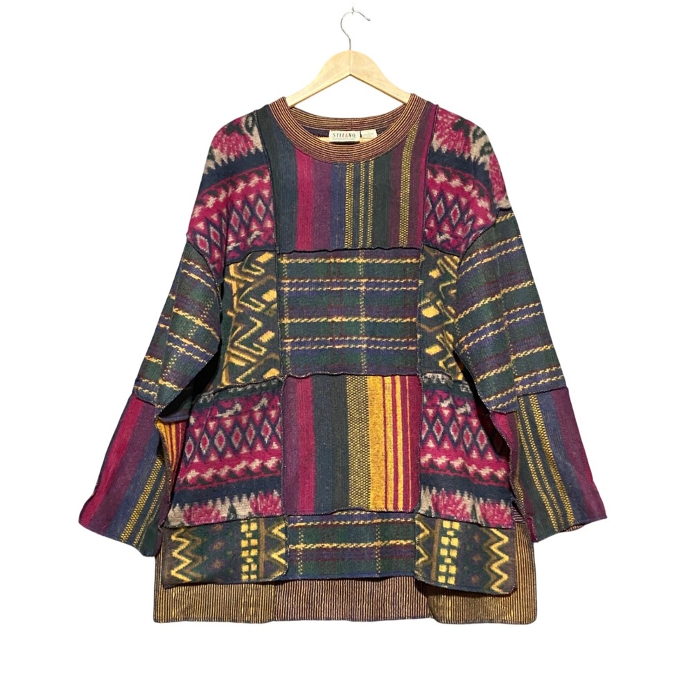 Stefano International Vintage Patchwork Oversized Sweater Womens Large 90s Coogi